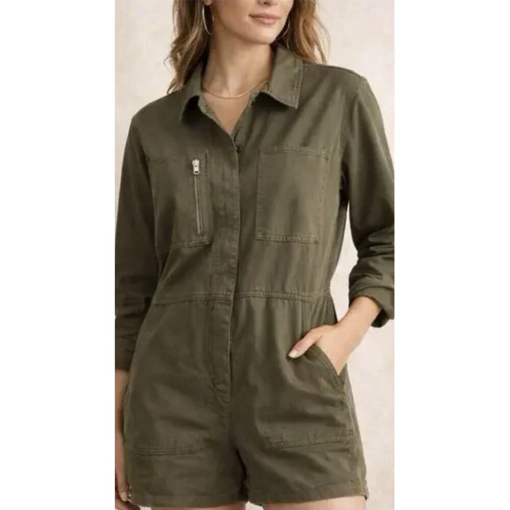 Outerknown STATION Suit Shortall Romper in Green Olive Size M NWT $168